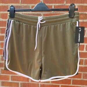 XL Double Layer Running Shorts Drawstring Elastic Waist w/ Zip Pocket, Army Grn